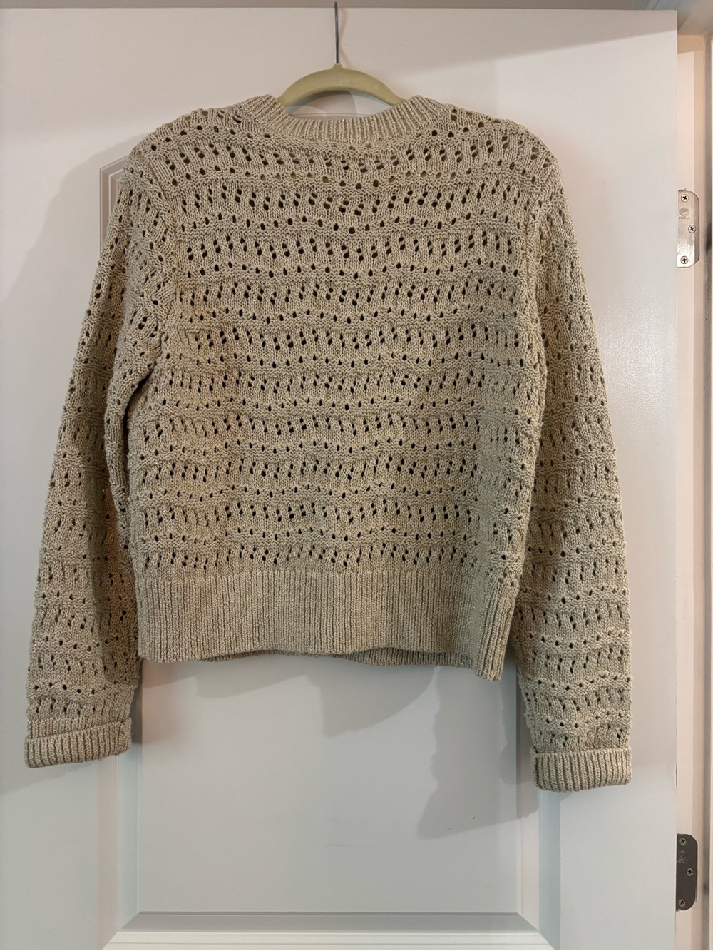 LOFT Beige and Gold thread Open-Knit Button Front Cardigan - Picture 3 of 8